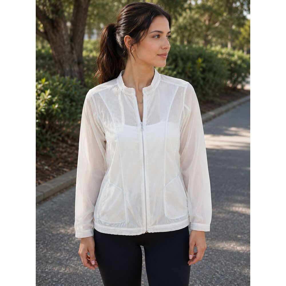 Crocodile Featherlight Sheer Transparent Zip Jacket White Women’s Small